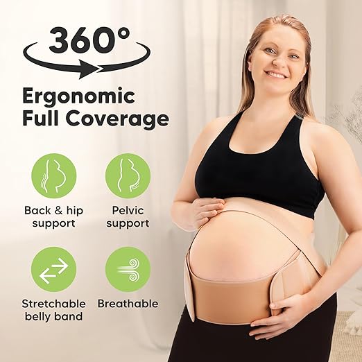 2-in-1 Maternity Belly Bands for Pregnant Women - Easy to Use Pregnancy Belly Support Band for Back, Pelvic, Hip, Adjustable Maternity Belt Support, Comfortable & Soft (Classic Ivory, One Size)