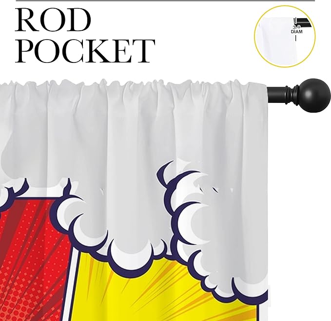 City Rod Pocket Blackout Curtains for Boy Girl Bedroom, Pop Art Style New York Cityscape Thermal Insulated Home Window Drapes for Living Room Darkening, 55x63 inch