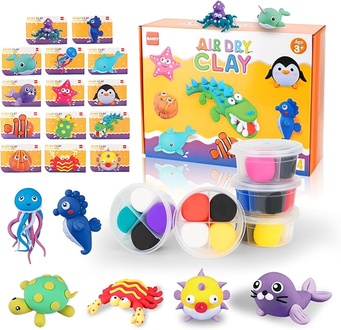 Air Dry Clay for Kids,Modeling Clay Kit,14 Species of Marine Life DIY Molding Clay Art Crafts Set,Ultra Light & Soft,Safe Non-Toxic,Toys Gifts for Age 4 5 6 7 8+ Years Old Boys Girls Kids