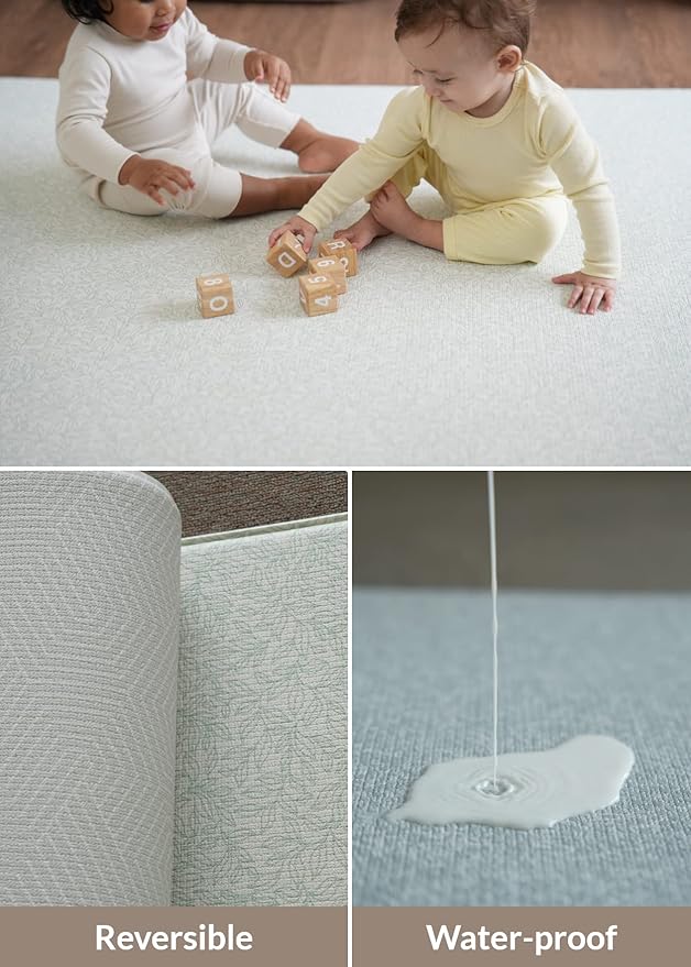 Baby Care Play Mat (Large, Hygge - Twig & Maze) 82'' x 55'' Original One-Piece Reversible Rollable Waterproof Play Mat for Infants, Babies, Toddler, and Kids