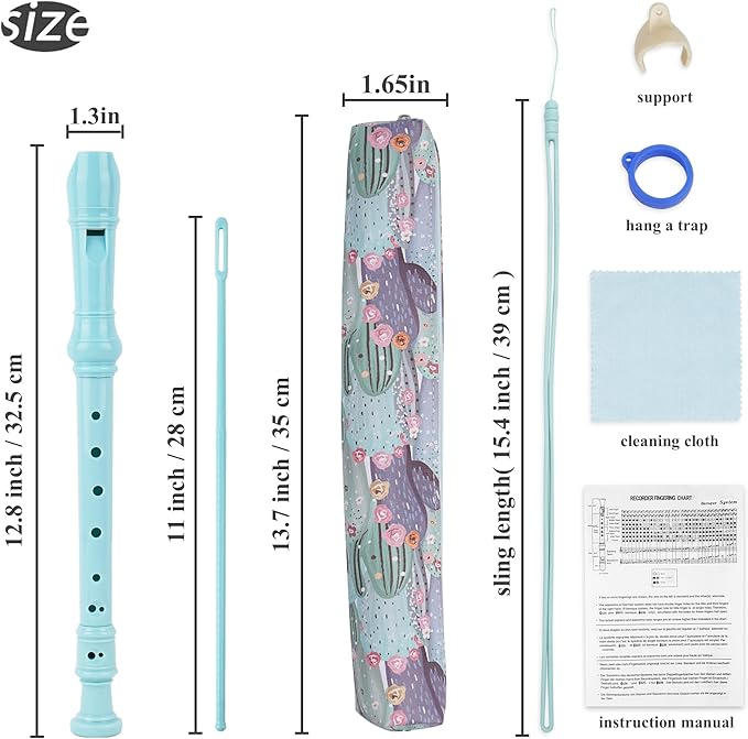 Recorder Instrument for Beginner Adults,8-Hole Soprano Descant Recorder Music Flute with Cleaning Rod & Case Bag For Home Entertainment(2-Cactus2)