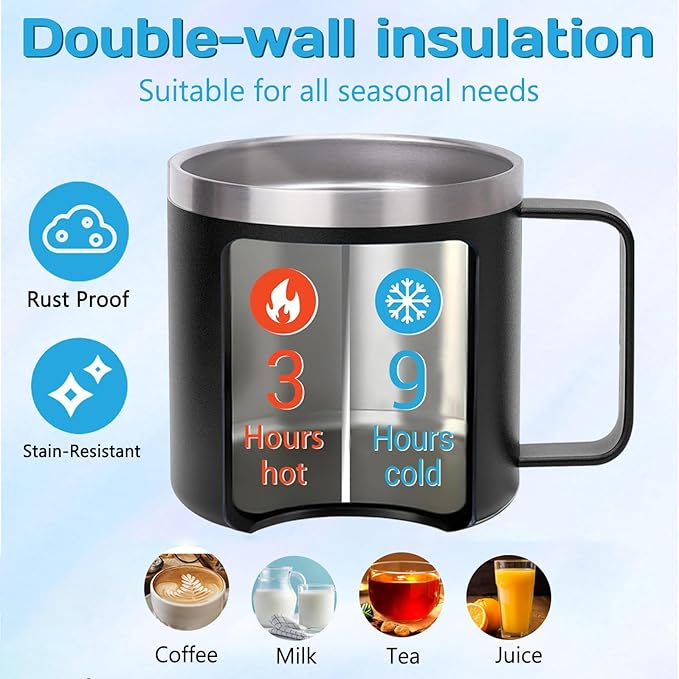 Personalized Mug Cup with Handle 12/14oz Custom Stainless Steel Mugs Customized Name Coffee Tumbler for Women Men Student Family Office Gifts, Art Design