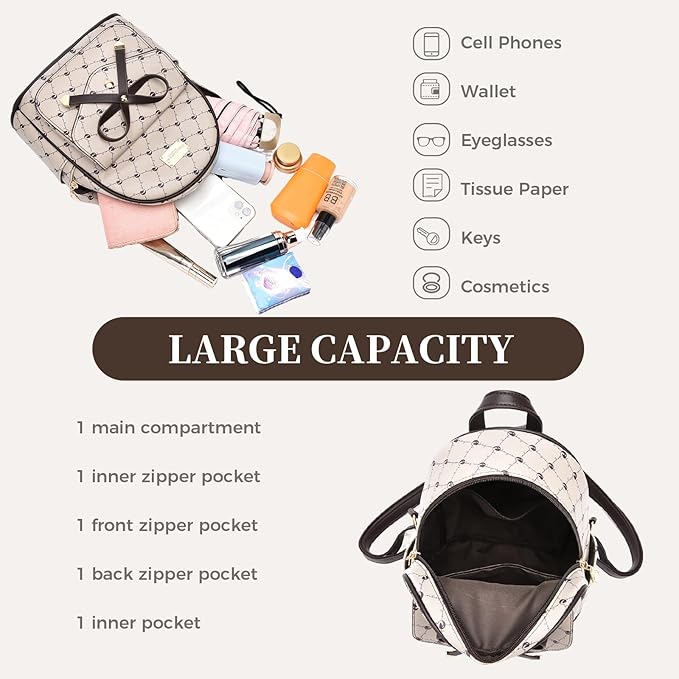 I IHAYNER Girls Bowknot Cute Leather Backpack Mini Backpack Purse for Women