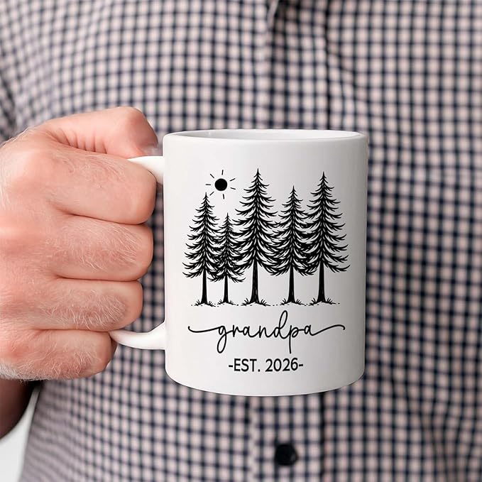 Grandpa EST 2026 Accent Coffee Mug, Personalized Grandpa Mug Gift For Soon To Be Grandfather Pawpaw, Customized Name Grandad White Cup 11 15 Oz, New Grandfather Pregnancy Announcement Ceramic Cup