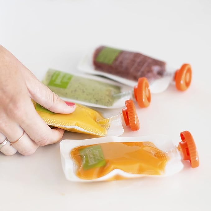 Infantino Squeeze Station, Baby Food Maker & Pouch Filler, Fill 3 Reusable Pouches at Once, Easy to Use, Dishwasher Safe, Homemade Baby Food Prep Essential, Purple