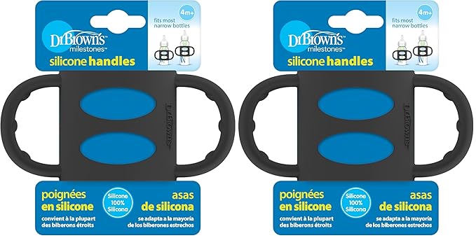 Dr. Brown’s® Milestones™ 100% Silicone Baby Bottle Handles, Narrow, Black, 2 Pack, 4m+