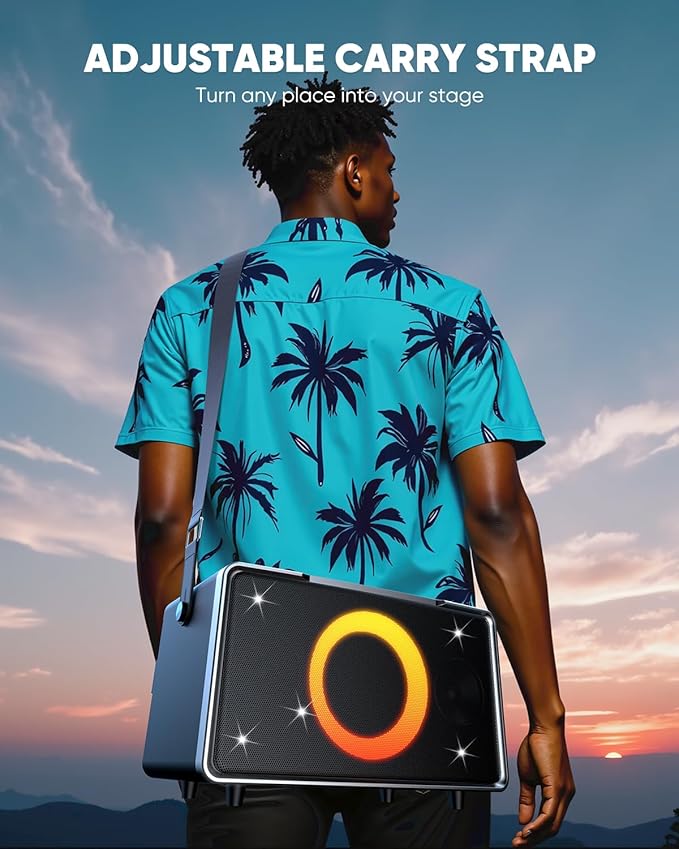 GFEEN Portable Bluetooth Speaker: 200W Peak, 15H Playtime, Wireless Speakers with Microphone, 5″ Subwoofer, Loud Sound, Light Show, Fast Charging for Outdoor, Party, Backyard(Silver with 2Mic)