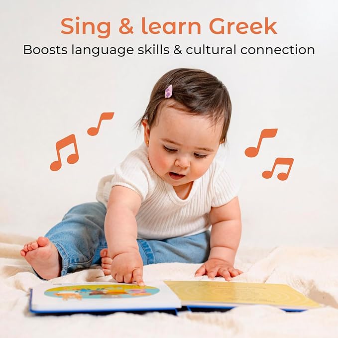 Cali's Books Greek Nursery Rhymes | Bilingual Children's Interactive Musical Book for Baby, Toddlers | USB C Rechargeable | Greek Gifts for Kids