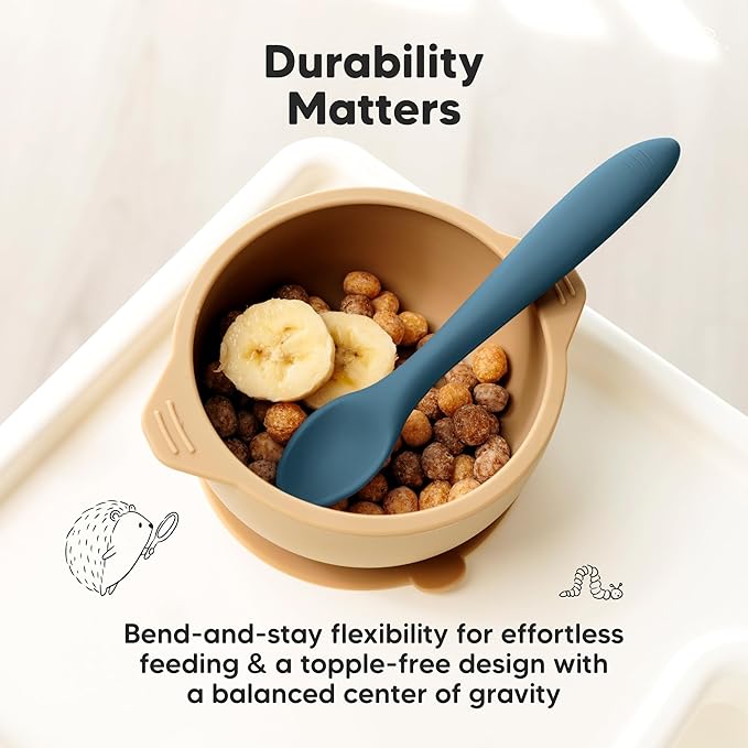 KeaBabies Silicone Baby Spoons, Self Feeding 6-12 months - 3-Pack Baby Weaning Eating Utensils, Toddler First Food Training Spoon, Infant, Kids Feeding Supplies Essential Set,Dishwasher-safe (Valiant)