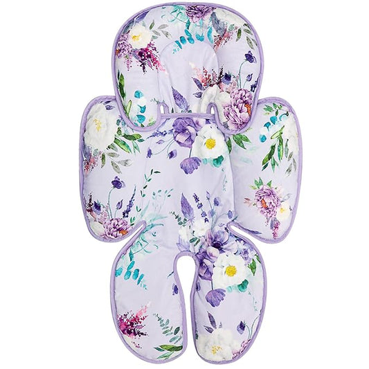 2 in 1 Infant Car Seat Insert, Car Seat Head Support Baby Girls Boys, Soft Newborn Carseat Insert Cushion, Perfect for Carseats, Strollers, Swings (Purple Flower)