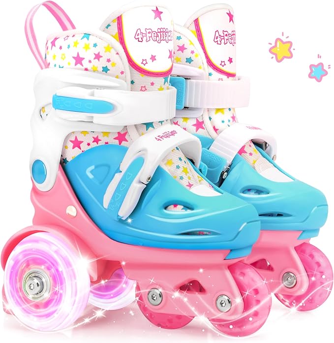 Adjustable Roller Skates for Kids Girls Ladies with Light Up Flash LED Wheels(Age 3-9),Three-Point Type Balance,Gift Box Packing for Toddlers,Children