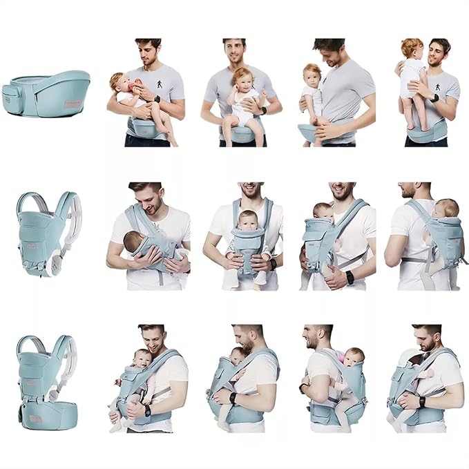 Baby Carrier, 3-in-1 Baby Carrier Newborn to Toddler with Hip Seat (Ergonomic M Position) for 0-36 Month/7-45lbs, Adjustable Size for Enhanced Lumbar Support,Perfect for On-The-go,Light Cyan