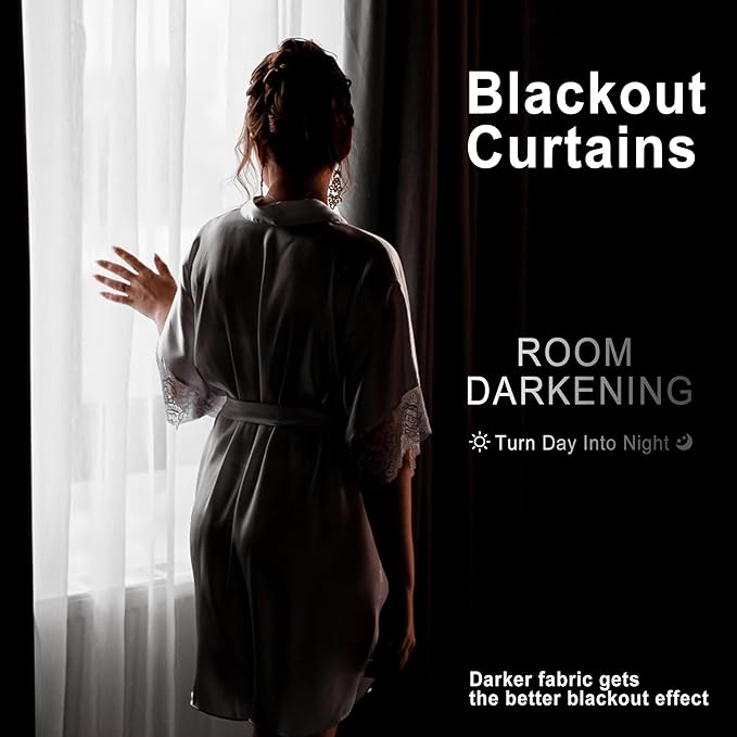 XWZO Blackout Curtains for Bedroom 63 inch Length Room Darkening Thermal Insulated Rod Pocket Curtains for Living Room with Tiebacks,Black,W42 x L63,Set of 2