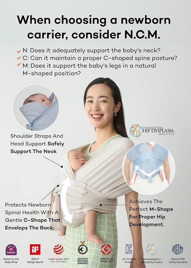 Konny Baby Carrier Flex SoftBreeze with Head Support - Adjustable, Easy to Wear Baby Wrap Sling, Perfect for Newborn Babies Essentials up to 44 lbs (XS-XL) - Black