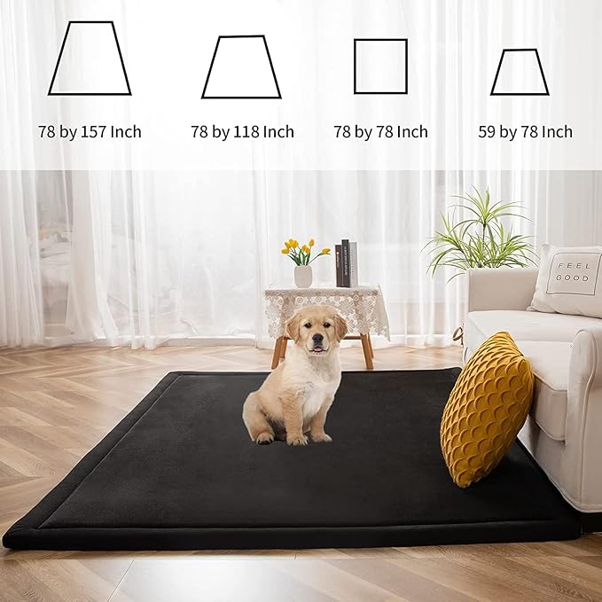 MAXYOYO Baby Play Mat, 1.2" Thick Memory Foam Soft Padded Carpet with Non-Slip Backing, 5x7 ft Japanese Tatami Rug Living Room for Kids, Toddler, Children, Nusery(Black)