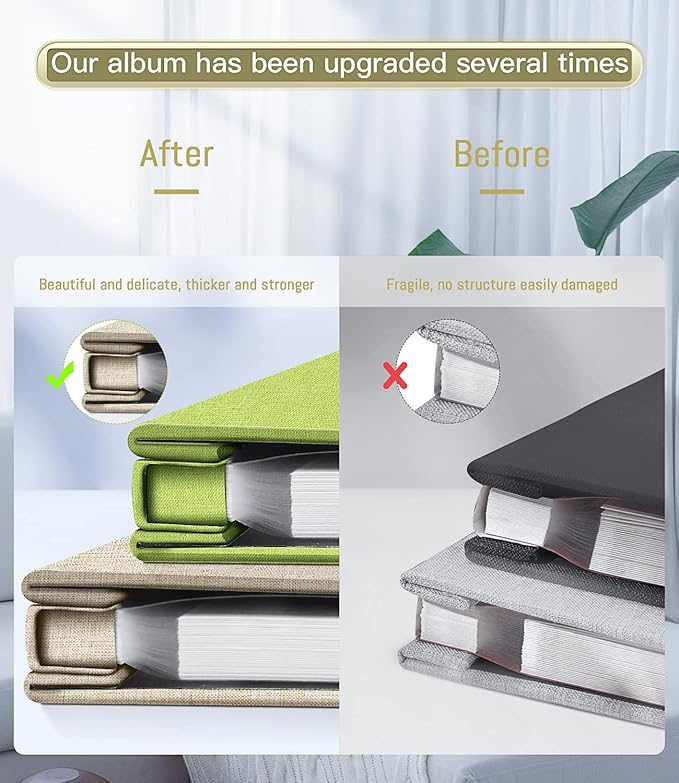 popotop Photo Album Self Adhesive with Picture Display Window,40 Pages DIY Scrapbooking Supplies Kit for 4x6 10x12 Picture,Linen Cover Memory Book for Baby Wedding, with Scraper and Metallic Pen