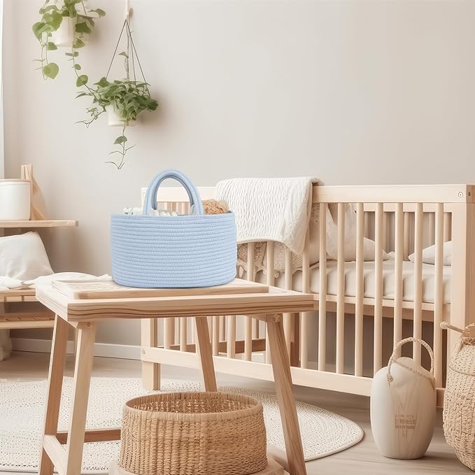 Diaper Caddy Organizer Cotton Rope Baby Basket Nursery Storage and Portable Tote Bag for Car Ideal Baby Shower Gifts and Registry Must-Have for Newborn Essentials blue