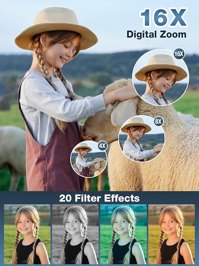 Digital Camera,FHD 1080P Kids Camera 44MP Point and Shoot Digital Cameras with 32GB Card,16X Zoom,Anti-Shake,Date Stamp,Compact Small Cameras Photography for Kids Student Teen Girl Boy(Black)