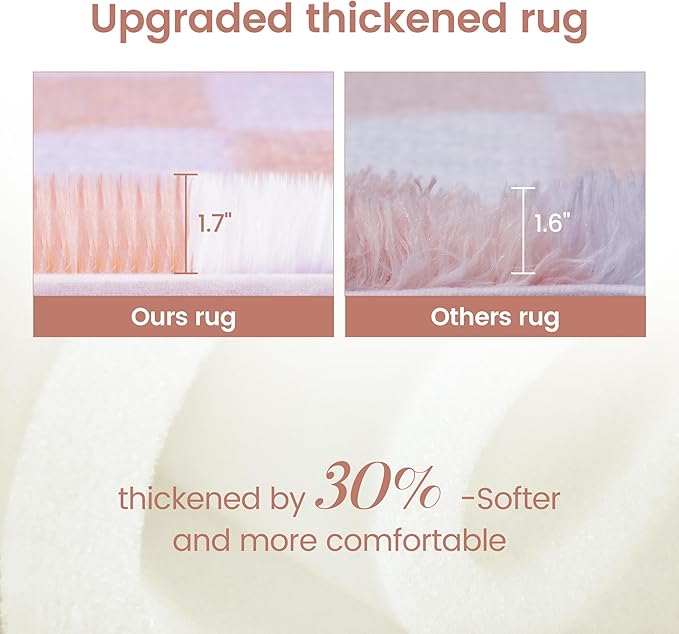 Super Soft Rug for Bedroom, Pink and White Area Rug Classic Checkered Shaggy Anti-Skid High Pile Soft Fluffy Rug Fuzzy Carpet for Living Room Bedroom Kids Room Nursery, Dorm Home Decor