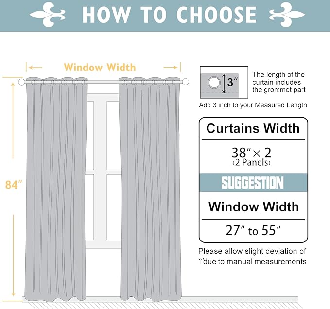 ChrisDowa 100% Blackout Curtains 84 inch Long for Bedroom with Black Liner, 2 Thick Layers Total Blackout Thermal Insulated Grommet Window Curtains 2 Panels Set (Greyish White, 38 x 84 Inch)