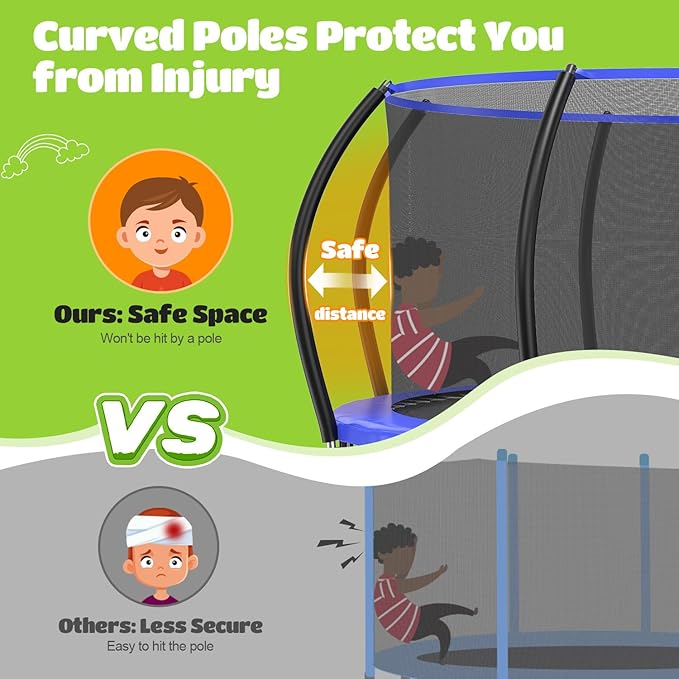 ORCC 1200LBS Weight Capacity Trampoline 16 15 14 12 10 8FT Outdoor Yard Trampolines for Kids Adults Outdoor Yard Trampolines for Kids Adults