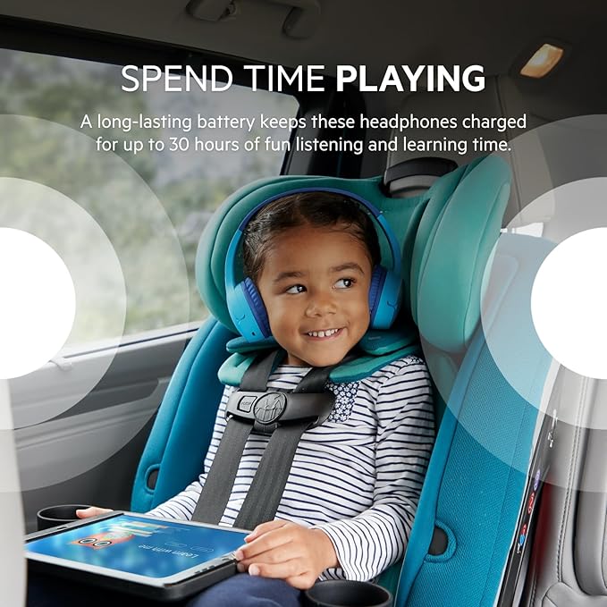 Belkin SoundForm Mini - Wireless Bluetooth Kids Headphones, 30H Battery, 85dB Safe Volume Limit, Built-in Microphone - Toddler On-Ear Earphones for iPhone, iPad - Ideal for School - Blue w/ Case
