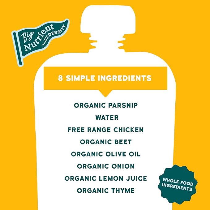 Serenity Kids 6+ Months Chicken Baby Food Pouches - BPA-Free Pouches - Free-Range Chicken & Organic Parsnip, Beet & Thyme - Protein-Rich & No Added Sugar - 3.5 Oz, 12 Pack