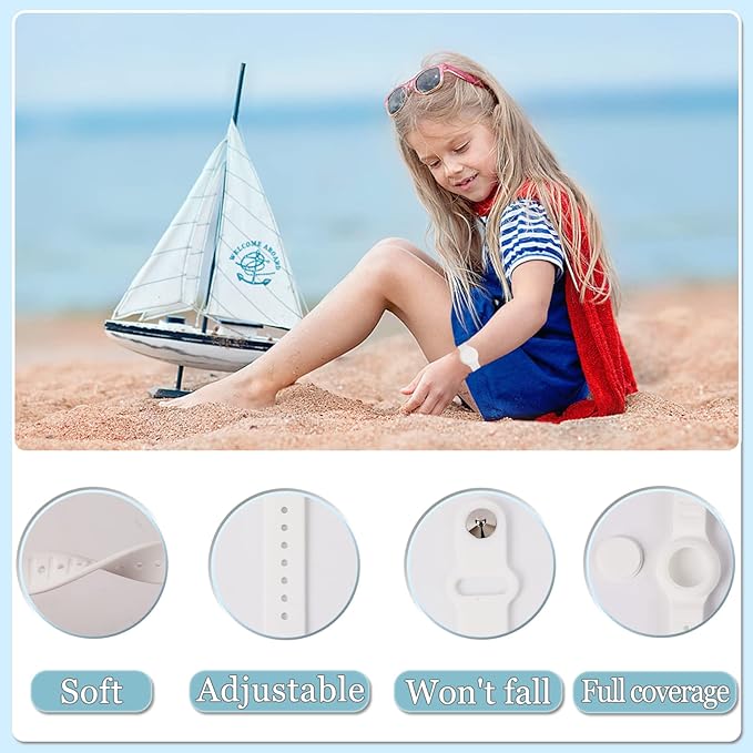 Kids Waterproof Airtag Bracelet Compatible with Apple AirTag, Hidden Silicon Protective Case for Air Tag GPS Tracker Holder, Adjustable Anti-Lost Watch Band for Toddler Child (White)