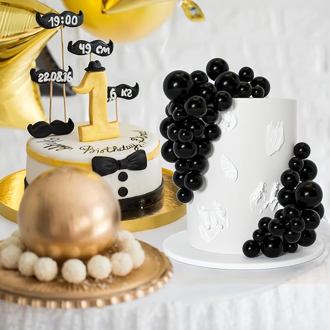75 Pieces Black Cake Balls Topper Decorations Foam Cupcake Topper Mini Balloon Cake Topper Balls Cake Picks for Cake Deco Birthday Party Wedding