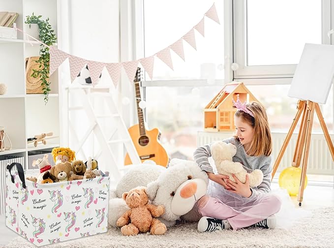 HIYAGON Rectangular Unicorn Basket Gift Baskets Empty Cute Storage Bin with Handles Nursery Room Decor(Unicorn)