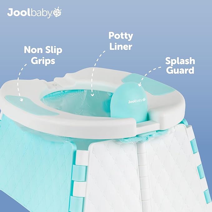 Jool Baby Portable Potty Training Chair with Travel Bag and 30 Liners, Foldable, Indoor/Outdoor Use, Camping (Aqua)
