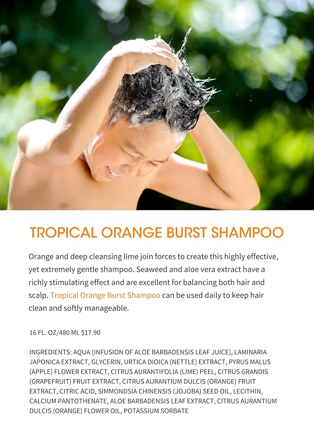Clean Kids Naturally Tropical Shampoo- EWG Verified, All-Natural, Coconut-free, Gluten-free, Vegan, and Cruelty-free, Paraben-Free (16 Fl Oz, Orange Burst)