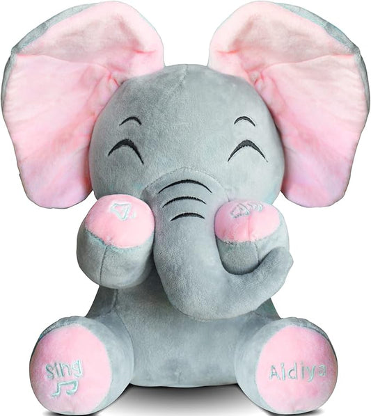Aidiya Elephant Stuffed Animals Baby Gifts Peluches Ear Interactive Elephant Talking Singing Plush Toys for Girls Boys Gift Adjustable Volume 11.8" Set (Pink)