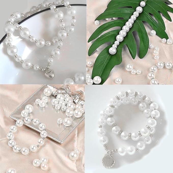 1000Pcs Pearl Beads for Bracelets Making, Pearl Beads for Jewelry Making for Adults, Silver Bracelet Beads DIY Kit, Silver Spacer Beads for Bracelets, Women Friendship Bracelet Making Kit (Silvery)
