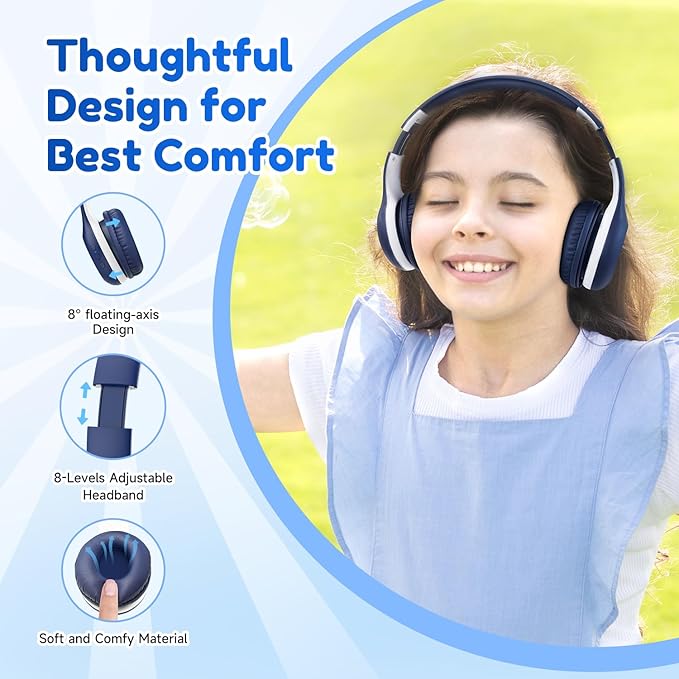 EarFun 2Packs Kids Bluetooth Headphones, K2 Kid Headphone with Volume Limited, 40H Playtime, Built-in Mic, Stereo Sound, Foldable Over-Ear Headphones for Kids/School/Travel