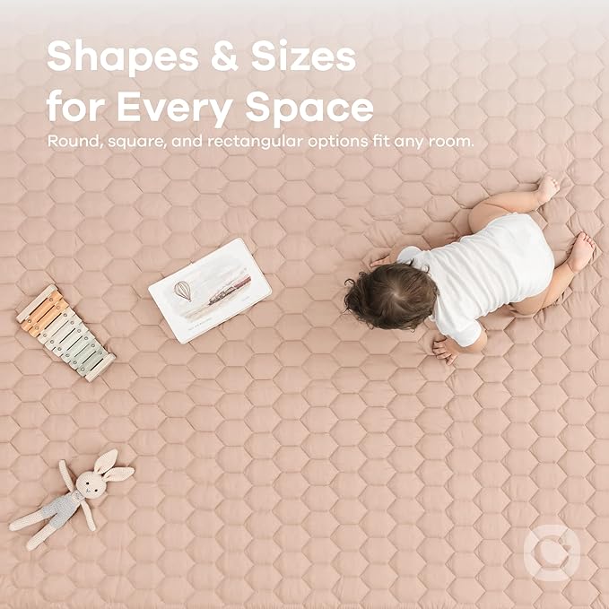 Comfy Cubs Rectangle Kids Play Mat - Medium 48 x 72 inches Soft Quilted Baby Floor Mat with Non-Slip Bottom - Plush Design for Toddlers Playtime and Relaxation - Comfortable and Durable - Blush