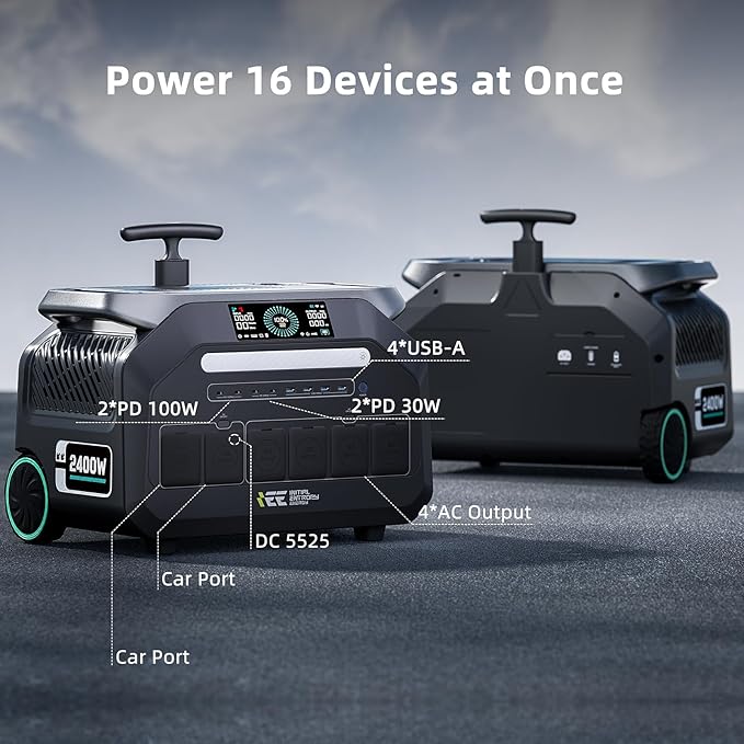 IEE 2400W/2048Wh Solar power station With 400W Solar Panel,P2400 Solar Generator,1800W Super Fast Charging, LiFePO4 (LFP) Battery,APP Control Emergency Power Station for Home, Camping, Power Outages