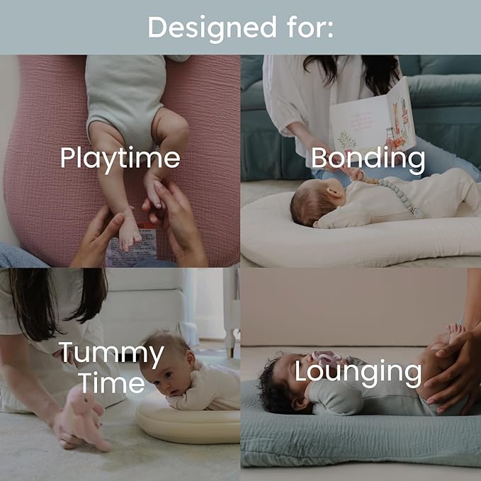 Snuggle Me® Baby Lounger Curve (0-6 Months) - Premium Organic Cotton with Foam Core, Machine-Washable Cover, Buttery-Soft & Breathable Infant Lounger with Travel Bag (30 in x 20 in x 1.9 in) - Slate