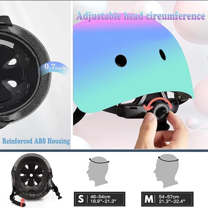 Kids Bike Helmet Set Adjustable for Children, Boys, Girls and Teenagers Aged 3-8 Years Includes Elbow, Knee, Wrist Guards Children's Helmet Protection Set for Bikes SkateboardsRollerskates