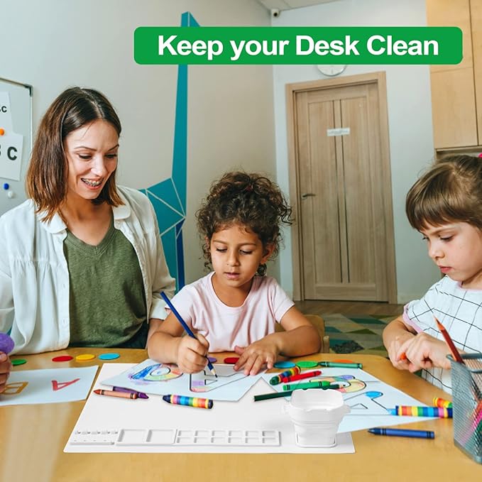 AWOKE Silicone Painting Mat - 20"X16" Silicone Art Mat with 1 Water Cup for Kids - Craft Mat has12 Color Dividers - 2 Paint Dividers (White),Toddler Activities,3 4 5 Year Old Girl Boy Birthday Gifts