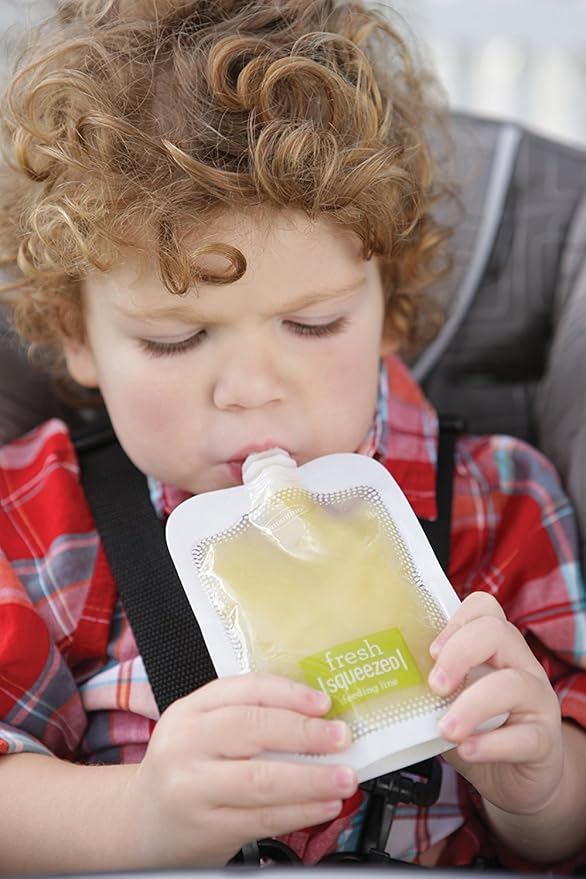 Infantino Disposable Squeeze Pouches - Pack of 50 Disposable Pouches for Portable Homemade semi-Solid Food for Babies and Toddlers, BPA and PVC Free, Freezer Safe