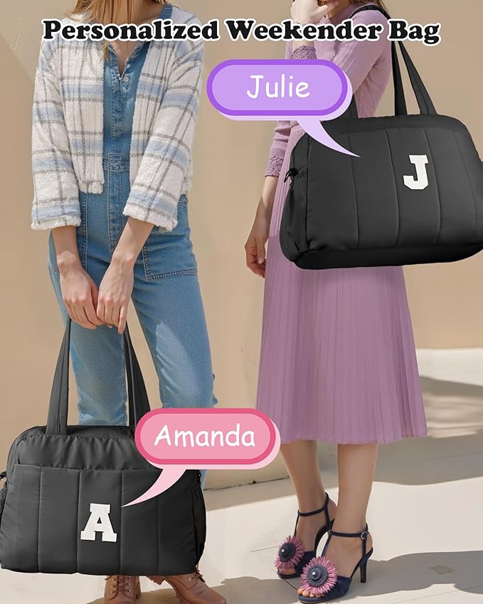 Women Duffle Bag with Initial, 20s Women Gift-Personal Item Travel Bags，Gym Bag with Wet Pocket，Lightweight Travel Bags Personalized Tote with Makeup Pouch