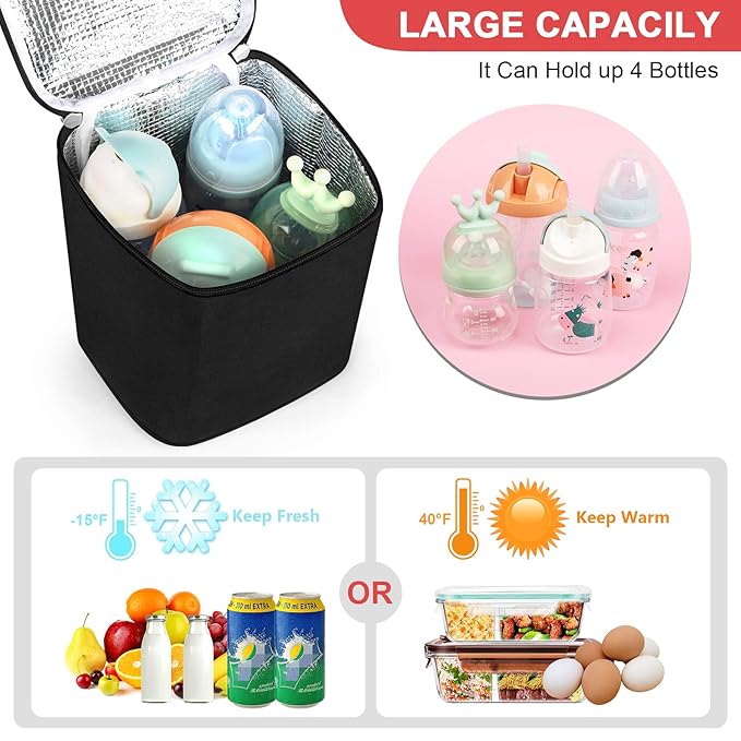 Accmor Breastmilk Cooler Bag, Baby Bottle Cooler Bags, Insulated Tote Bags On The Go, Fits 4 Large 8oz Bottles, for Nursing Mom Daycare Travel
