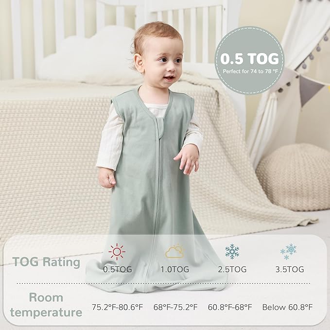 JELLYMONI Baby Sleep Sack 18-24 Months 100% Cotton Wearable Blanket, 0.5 TOG Soft Lightweight Toddler Sleeping Sack 3 Pack 2-Way Zipper Newborn Sleep Sacks