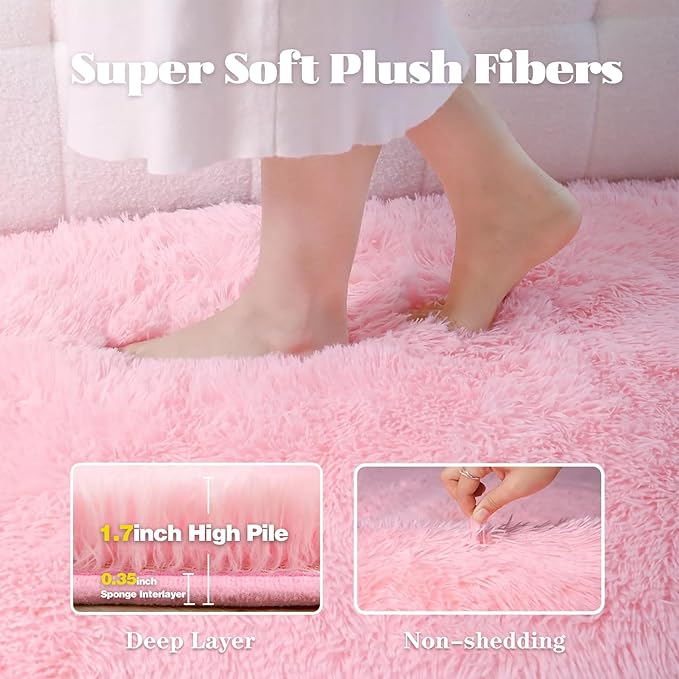 6x9 Area Rug for Living Room: Fluffy Shag Soft Washable Rugs Large Fuzzy Plush Indoor Carpet for Bedroom Nursery Playroom Kids Girls Boys Room (Pink, 6'x9')