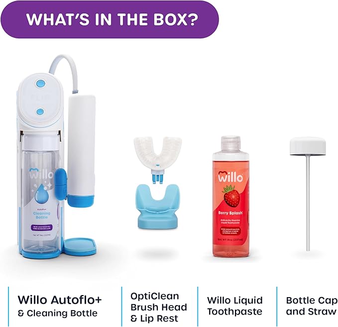 Willo Fully Automatic Kids U-Shaped Electric Toothbrush - 2 Brushing Timers, Deep-Cleans, Consistent Results, Eliminates Brushing Mistakes - Berry Splash (Medium - Kids Ages 8-11 Years)