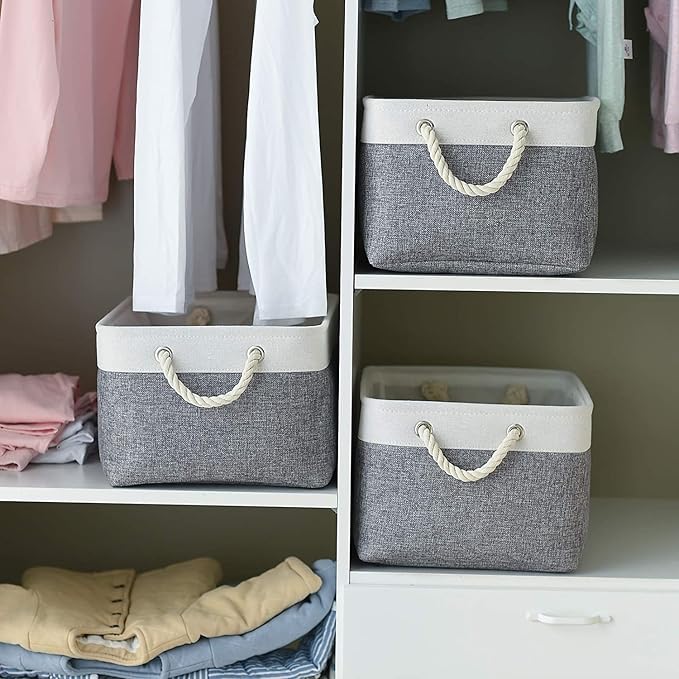 TcaFmac Storage Basket for Organizing - Large 4 Pack 15.8x11.8x8.2 inch Fabric Storage Bins for Shelves, Foldable Storage Cubes for Closet Cloth Toy Gift Kids(White&Grey)