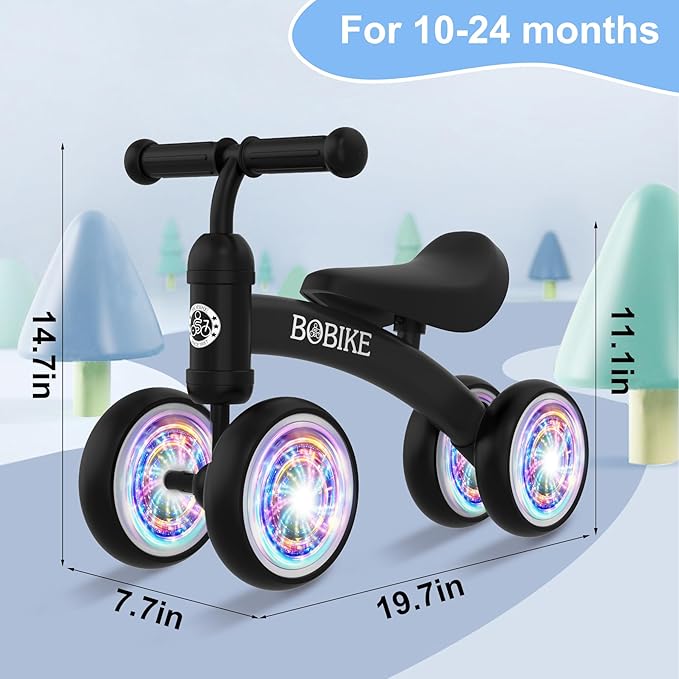 Baby Balance Bike Toys for 12-36 Months Kids Toy Boy and Girls Gifts Toddler Best First Birthday Gift Children Walker No Pedal Infant 4 Wheels Bicycle (Colorful, Black-Light)