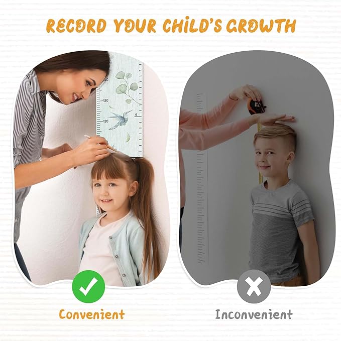 Personalized Name Growth Chart for Wall, Eucalyptus Leaves Canvas Height Chart for Kids Baby Child Toddler Boys Girls, Canvas&Wood Growth Chart for Wall Room Nursery Decor,Easy Care