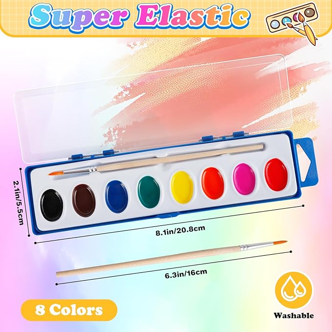 8 Colors Watercolor Paint Set for Kids,24 Pack Water Color Paints with Paint Brushes, Washable Paint for Classroom Art Activities Birthday Party Favors